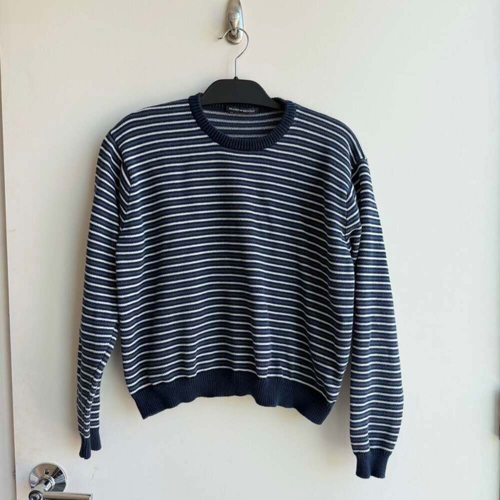 Brandy Melville Navy and White Striped Crewneck Sweater